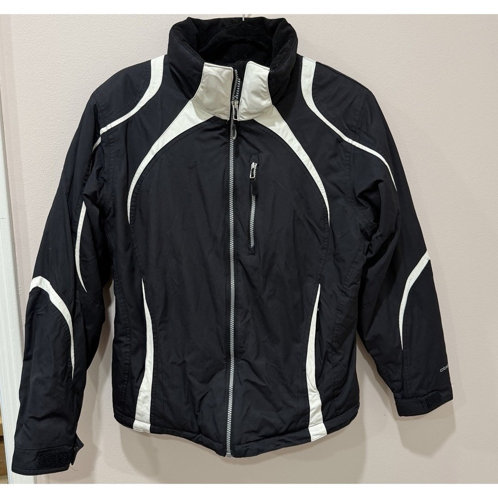 Obermeyer Women's Ski Jacket 12 Black White Hooded Snow Coat Nylon‎ 01136